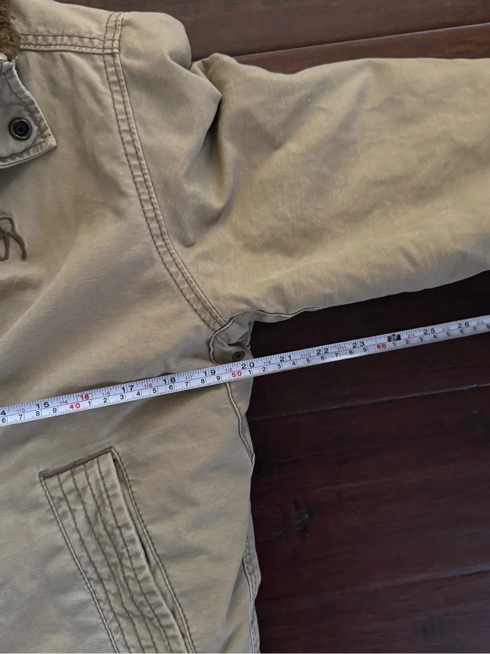 Abercrombie & Fitch Men's Khaki Jacket with Brown Sherpa Collar